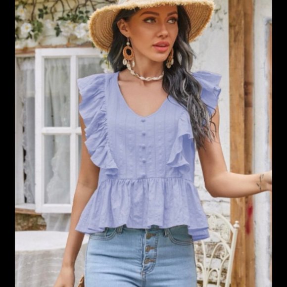 NEW! Gorgeous Blue Ruffle Blouse - Picture 1 of 3
